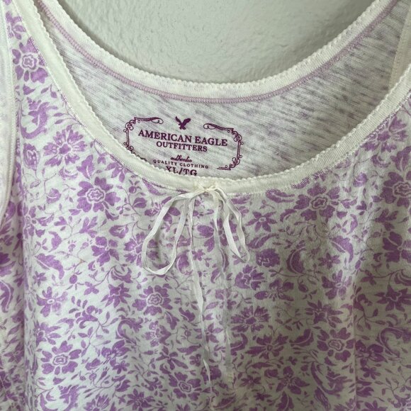 Vintage Y2K American Eagle Purple Floral Babydoll Lace Trim Tank Top XL - Picture 3 of 11